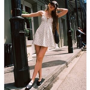 Free People Altura Printed Mini Dress Black/White Polka Dots Size X-Large